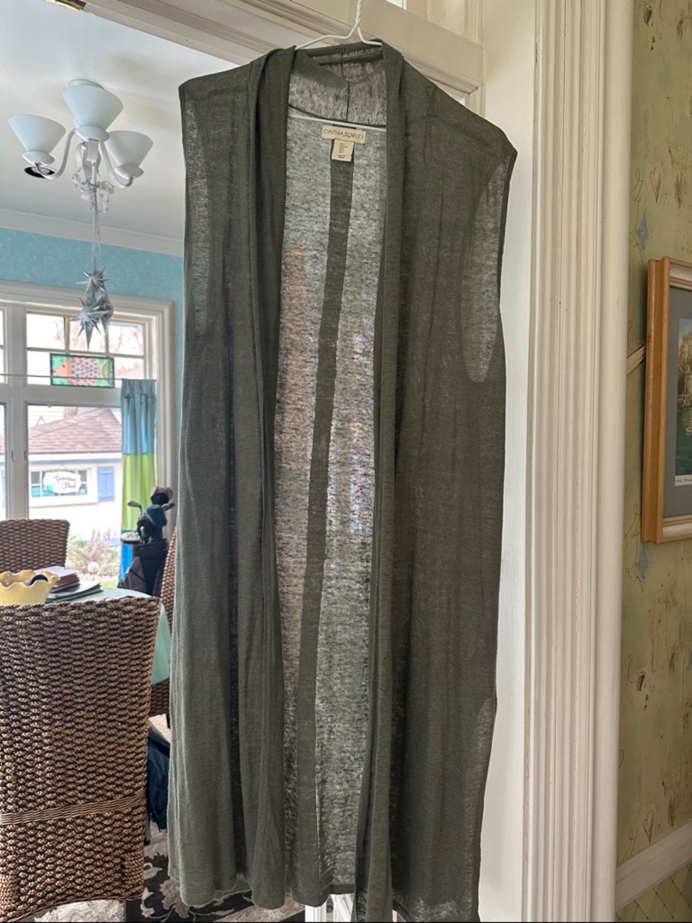 Cynthia Rowley olive green long vest
